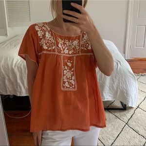 Superfussy Orange Embroidered Light Cotton Blouse SZ S